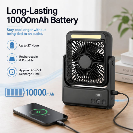 Rechargeable Magnetic Portable Fan With Light & Remote Control