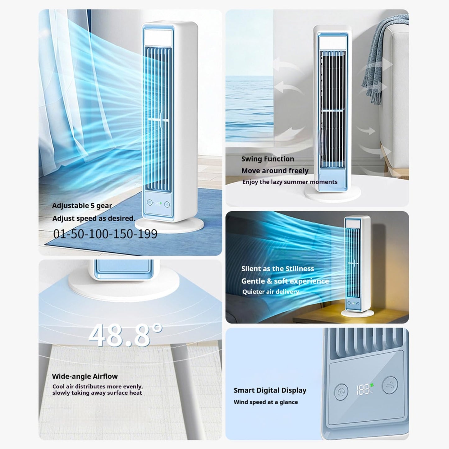 Portable Quiet Oscillating Tower Fan with Remote