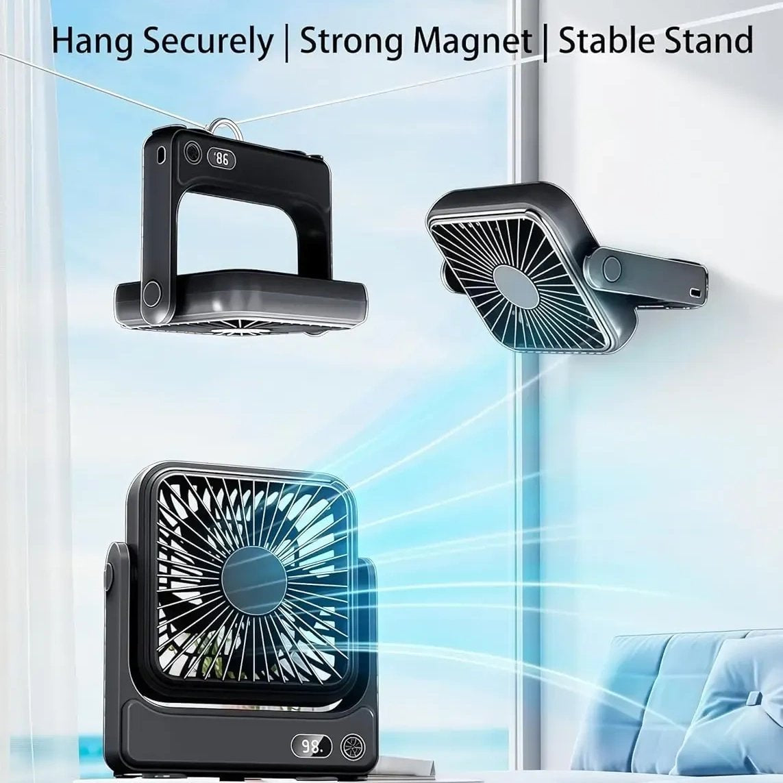 Rechargeable Magnetic Portable Fan With Light & Remote Control