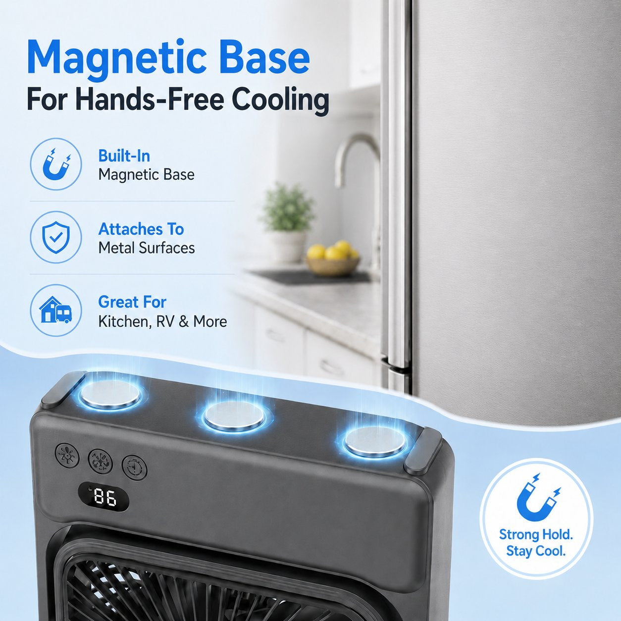 Rechargeable Magnetic Portable Fan With Light & Remote Control