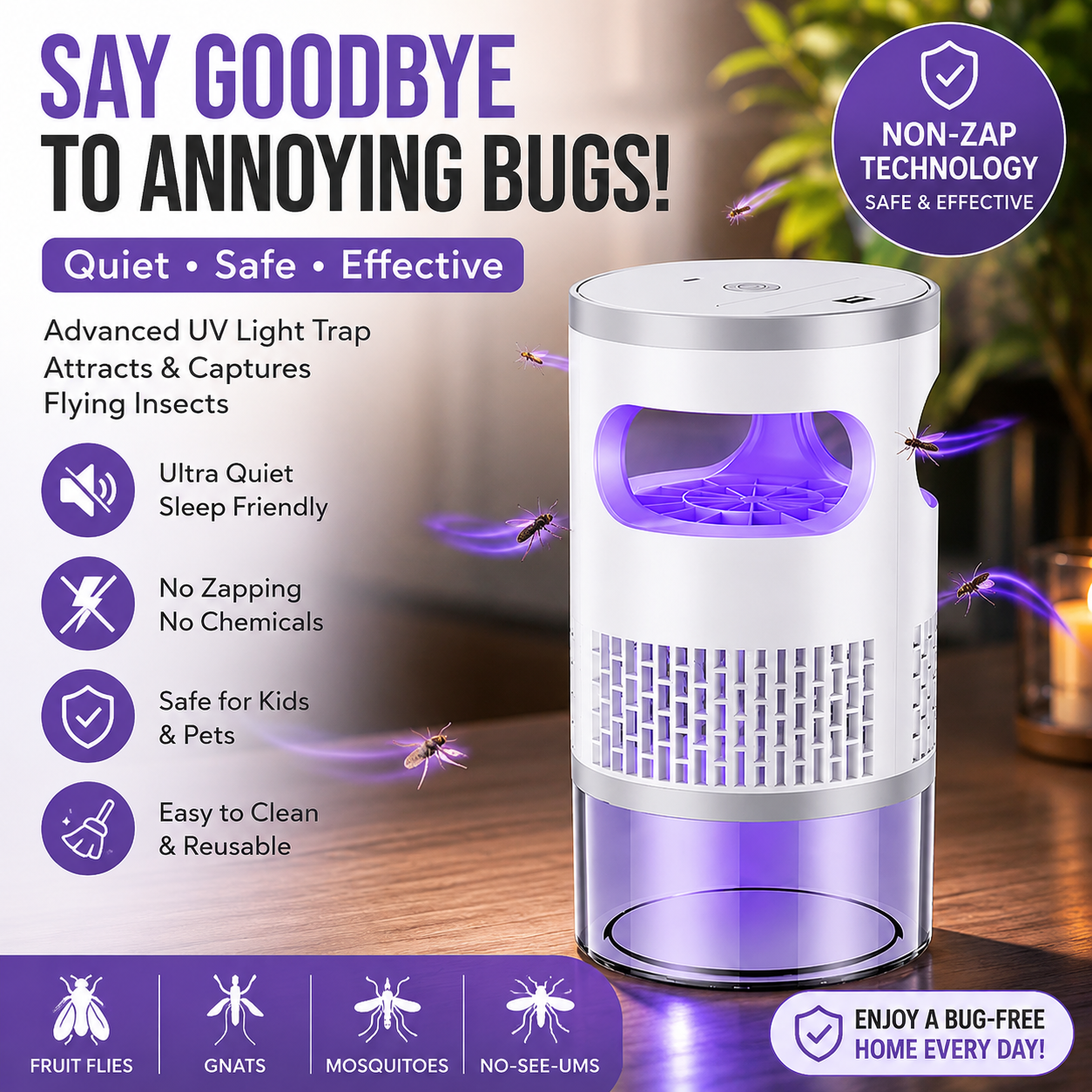 🦟UV Mosquito Killer Lamp – 🔇quiet, USB, chemical-free. 🌙