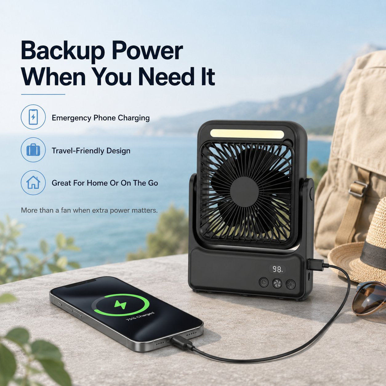 Rechargeable Magnetic Portable Fan With Light & Remote Control