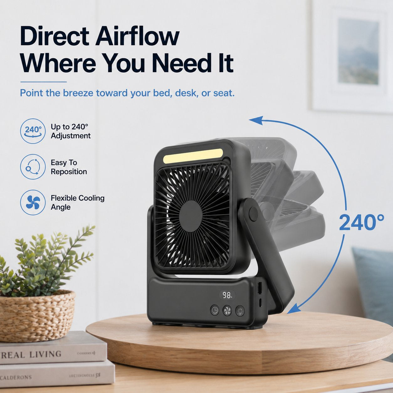 Rechargeable Magnetic Portable Fan With Light & Remote Control
