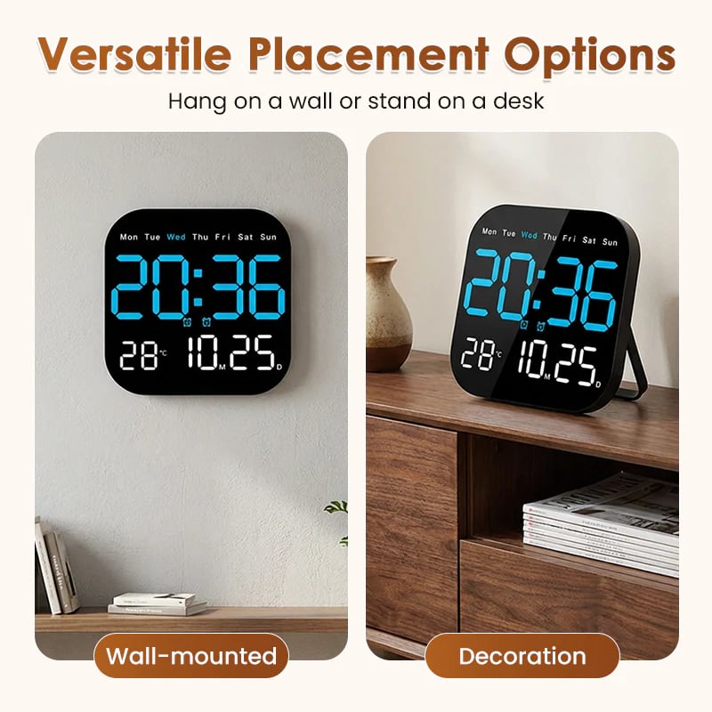 ⏰ Modern Multifunctional Digital Clock ✅ Remote Control Adjustable Brightness | Wall Mount/Desk Stand Clock with Date & Temperature✨