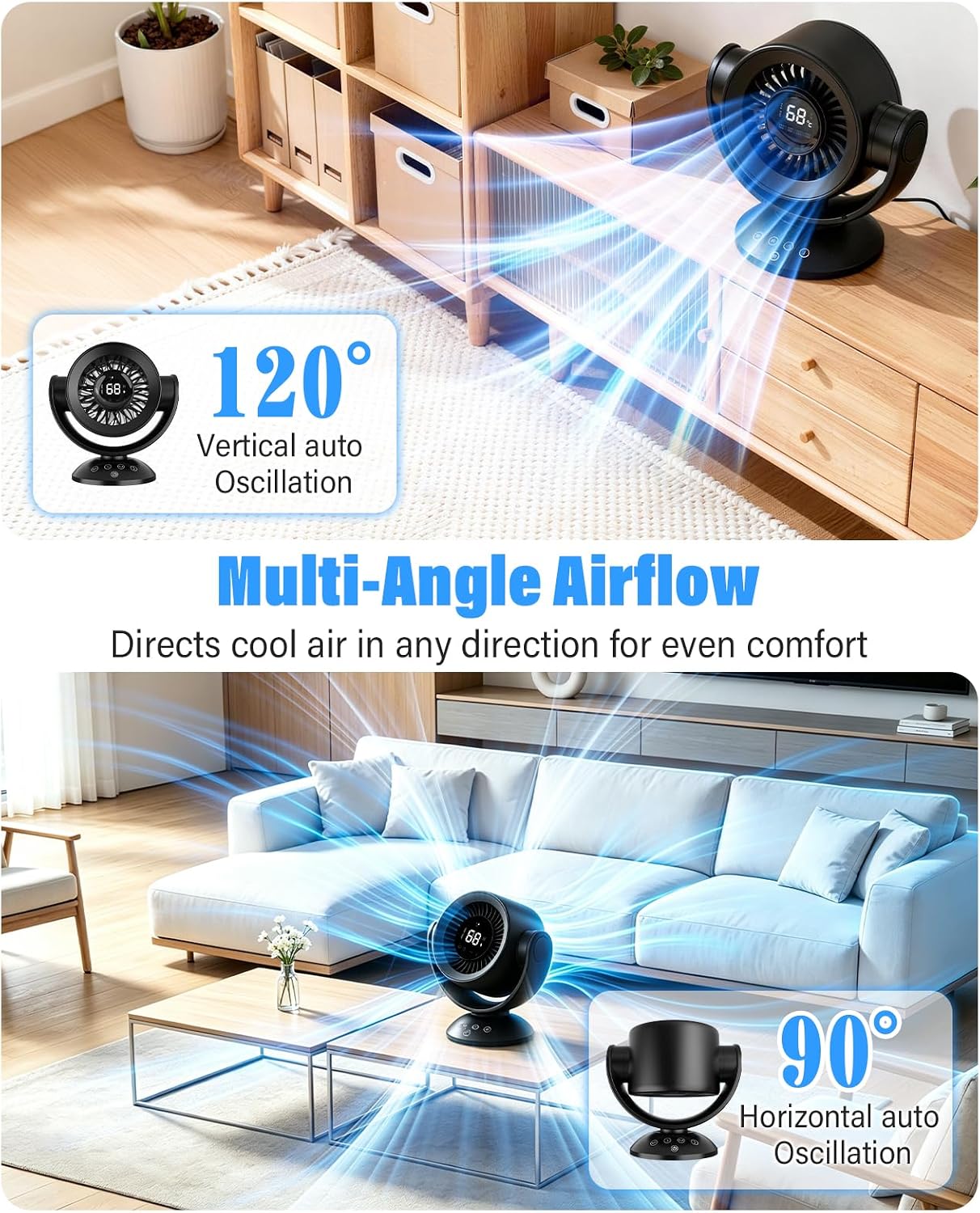 100-Speed Rechargeable Air Circulator Fan with Remote