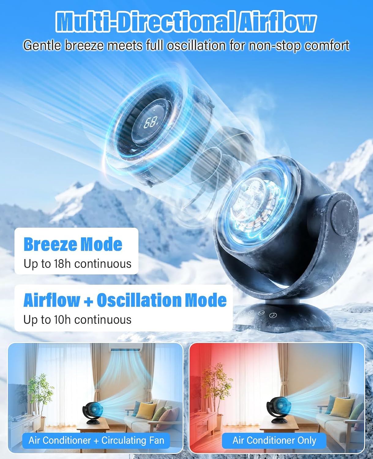 100-Speed Rechargeable Air Circulator Fan with Remote