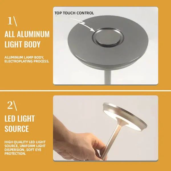 Cordless Table Lamp - Dimmable & Rechargeable Waterproof Desk Light