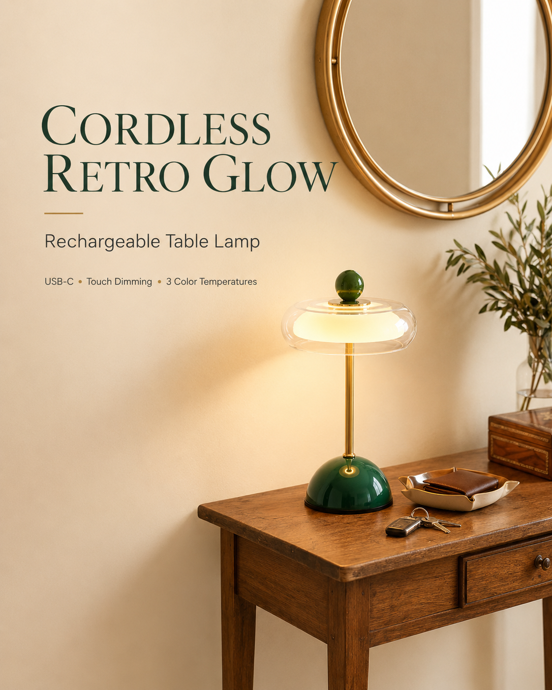 Cordless Retro Glass Table Lamp