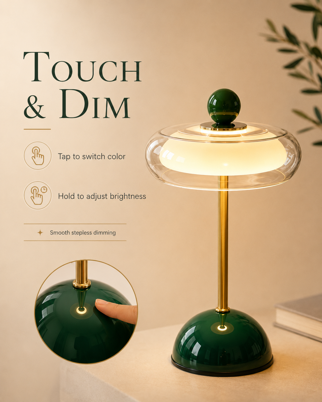 Cordless Retro Glass Table Lamp