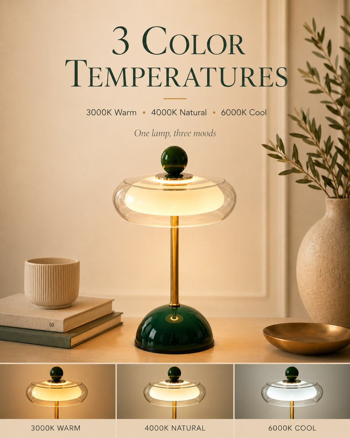 Cordless Retro Glass Table Lamp