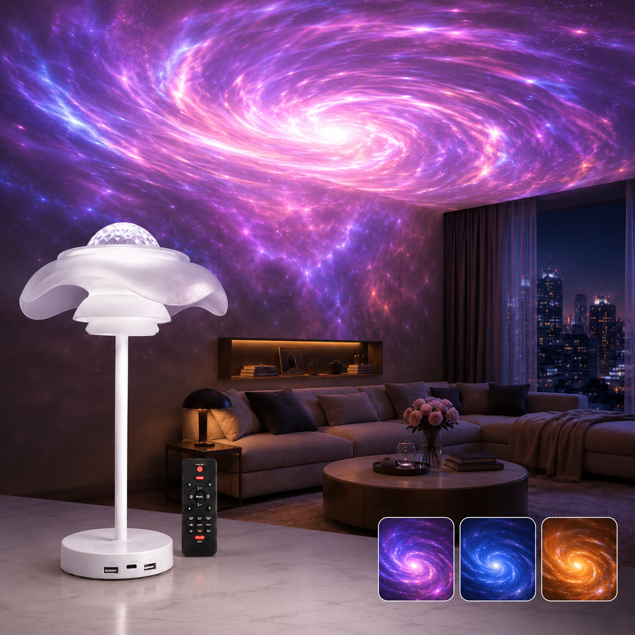 Galaxy Projector Lamp – Rechargeable Starry Sky Bedside Light with Remote Control