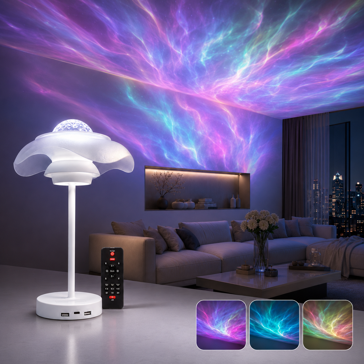 Galaxy Projector Lamp – Rechargeable Starry Sky Bedside Light with Remote Control