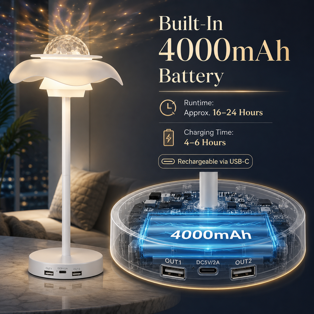 Galaxy Projector Lamp – Rechargeable Starry Sky Bedside Light with Remote Control
