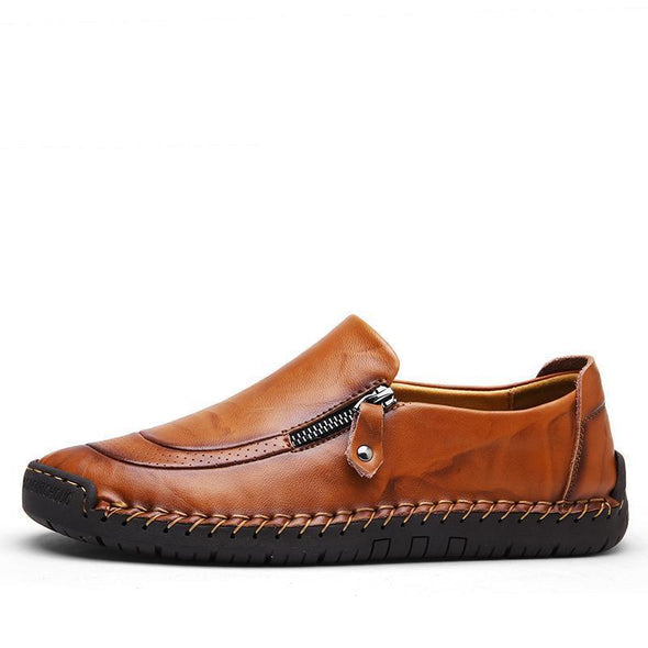 Men Hand Stitching Zipper Slip-ons Leather Shoes