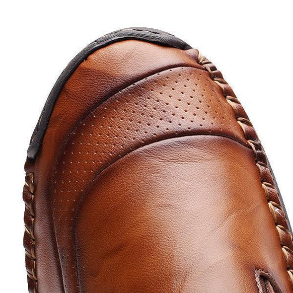 Men Hand Stitching Zipper Slip-ons Leather Shoes