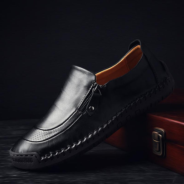 Men Hand Stitching Zipper Slip-ons Leather Shoes