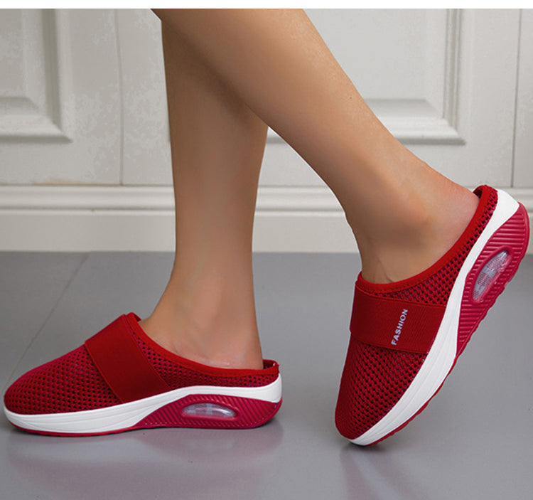 Women Daily Fly Knit Fabric Summer Air Cushion Mule Slippers