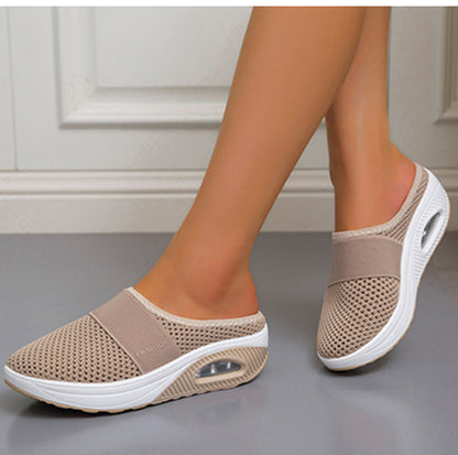 Women Daily Fly Knit Fabric Summer Air Cushion Mule Slippers