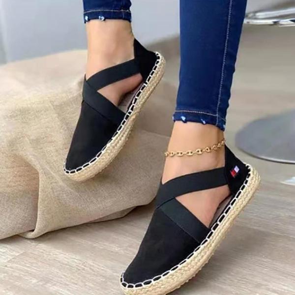 Flat Straw Braid Elastic Strap Casual Shoes