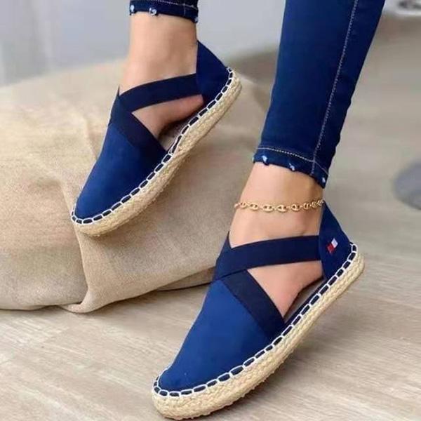 Flat Straw Braid Elastic Strap Casual Shoes