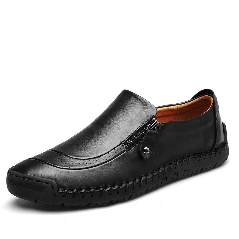 Men Hand Stitching Zipper Slip-ons Leather Shoes