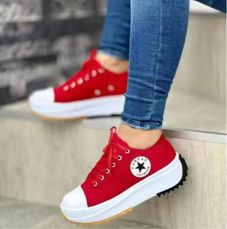 2022 round toe lace-up platform arch support canvas shoes