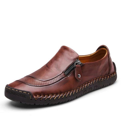 Men Hand Stitching Zipper Slip-ons Leather Shoes