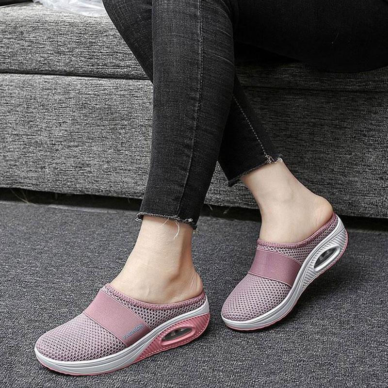 Women Daily Fly Knit Fabric Summer Air Cushion Mule Slippers