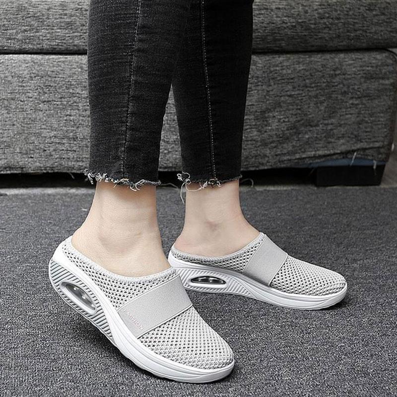 Women Daily Fly Knit Fabric Summer Air Cushion Mule Slippers