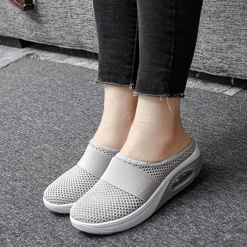 Women Daily Fly Knit Fabric Summer Air Cushion Mule Slippers