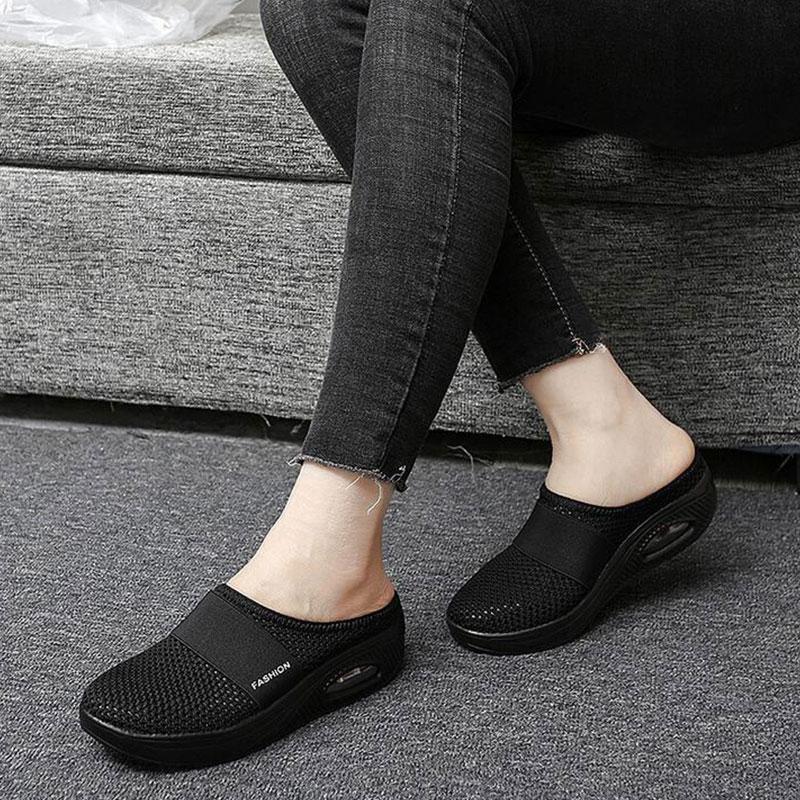 Women Daily Fly Knit Fabric Summer Air Cushion Mule Slippers